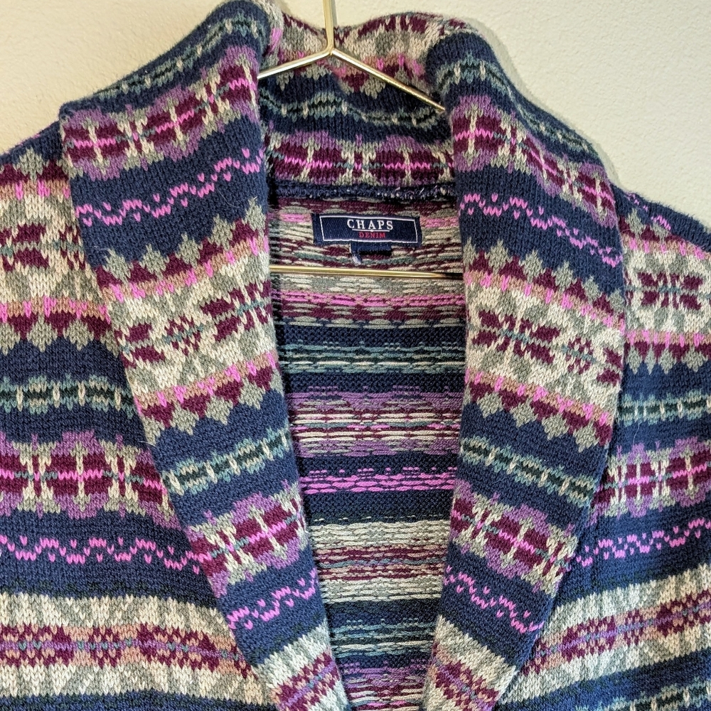 CHAPS Ralph Lauren Fair Isle Sweater Vest 1X Button Front Shawl Collar